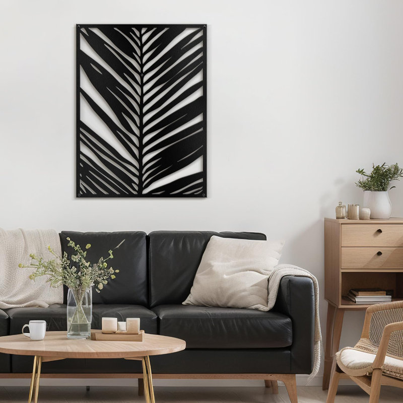 Décoration murale en métal noir abstrait tropical, H 36 po x l 26,87 po x P 0,05 po, Noir