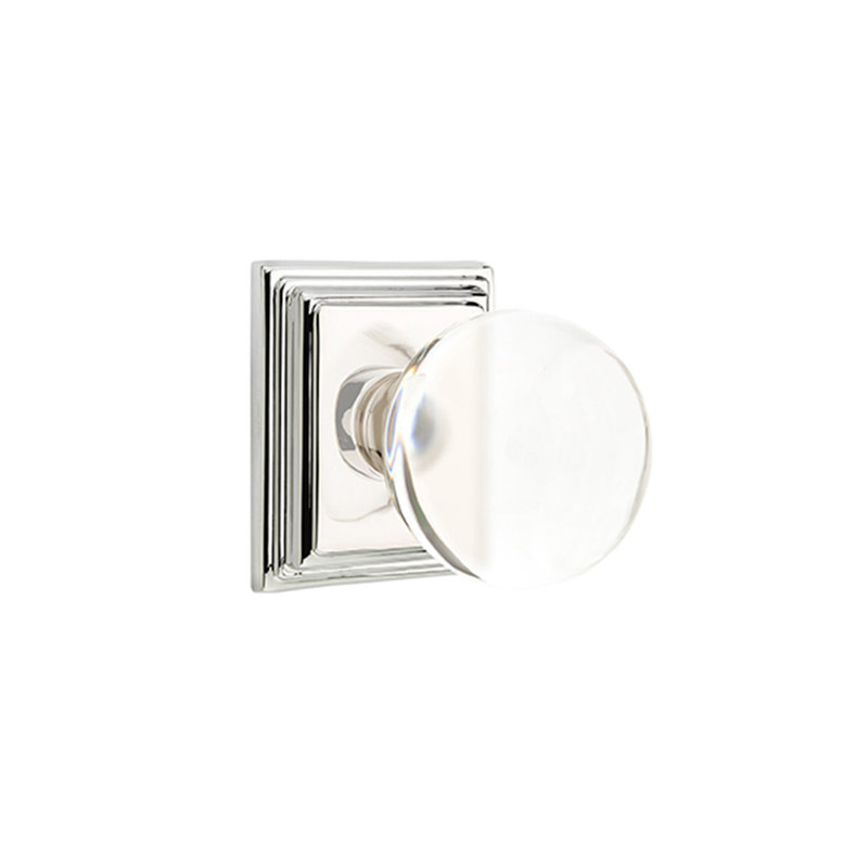 Ensemble de faux boutons Emtek avec rosette Wilshire et bouton en verre Bristol, Nickel antique