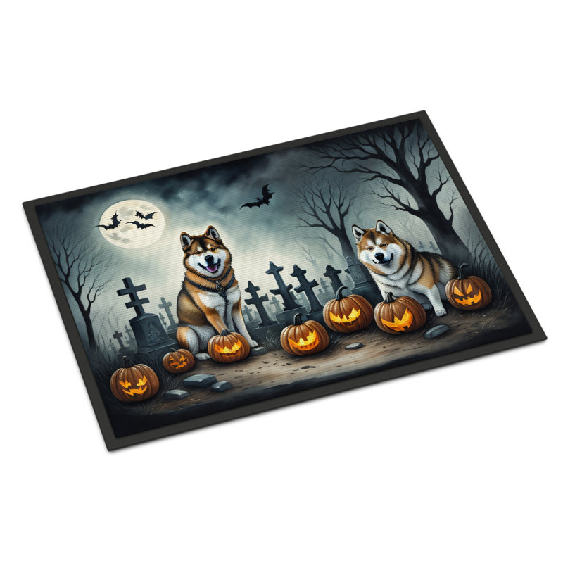 Akita Halloween Cemetery Scene Non-Slip Outdoor Doormat