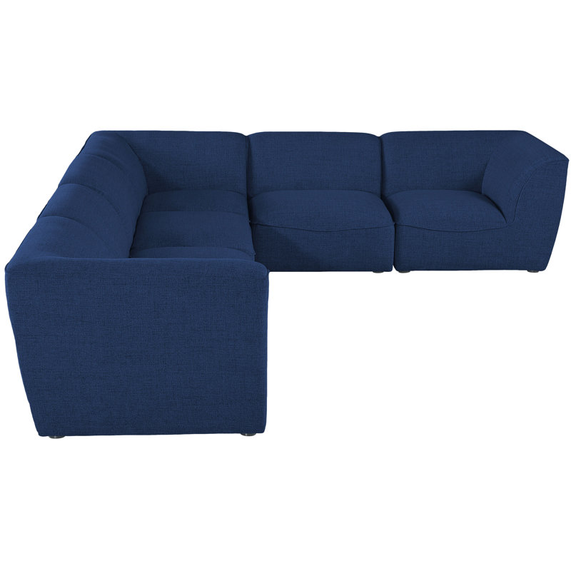 Calyssa Upholstered L-Shaped Sectional Reversible, Navy Linen Textured Fabric