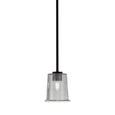 Nicomedes Stem Hung Mini Pendant Shown In Matte Black Finish With 5.25" Smoke Bubble Glass