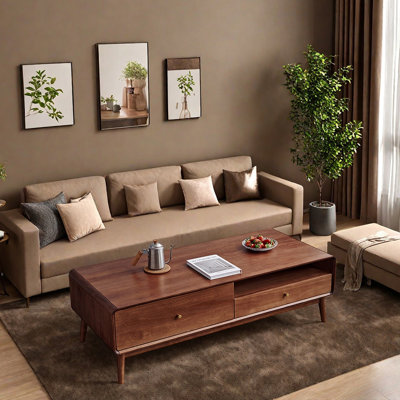 Table basse minimaliste en bois massif de couleur noyer