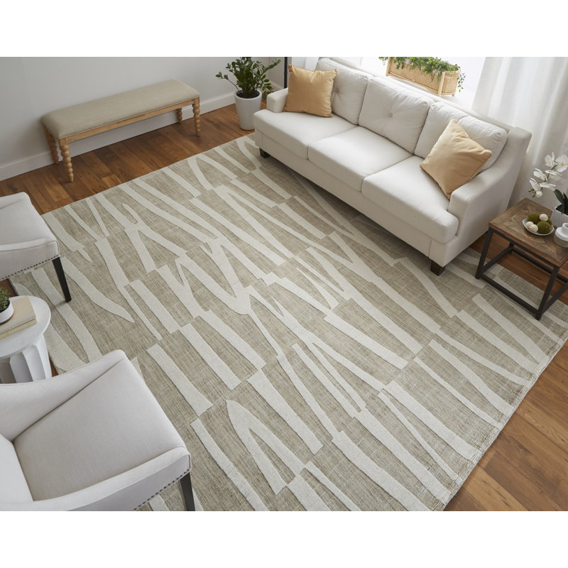 Peconic Modern Abstract, Tan/Ivory Area Rug, Rectangle 5' x 8'