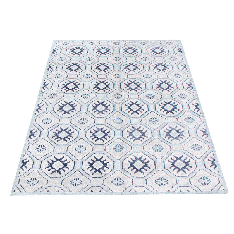 Tapis unique en viscose noué à la main 5 pi x 8 pi nouvel âge en bleu clair Wigburg