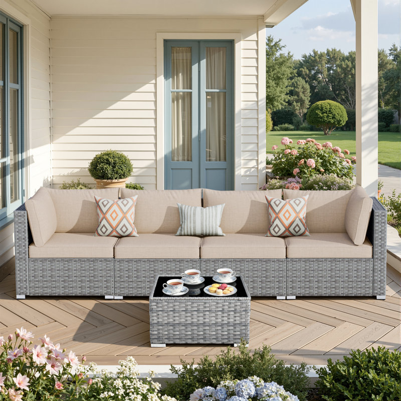 Ensemble de conversation pour 4 personnes avec coussins, Beige
