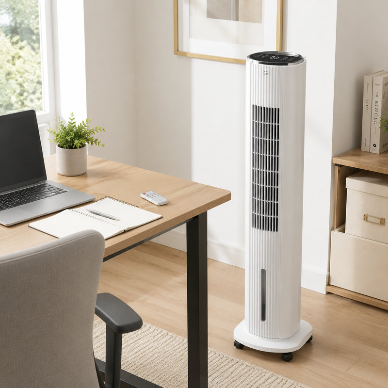 Refroidisseur d'air à évaporation 3 en 1 de 42 po blanc avec réservoir de 1,3 gallon et sachets de glace pour chambre à coucher, bureau