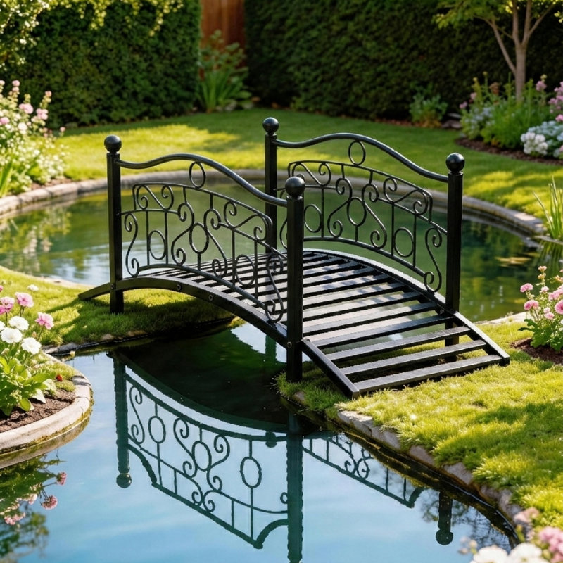 3.3 Ft Decorative Iron Garden Bridge, Black