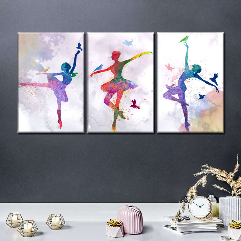 «Colorful Ballerina Silhouettes», reproduction sur toile, H 12 po x l 26 po x P 1 po
