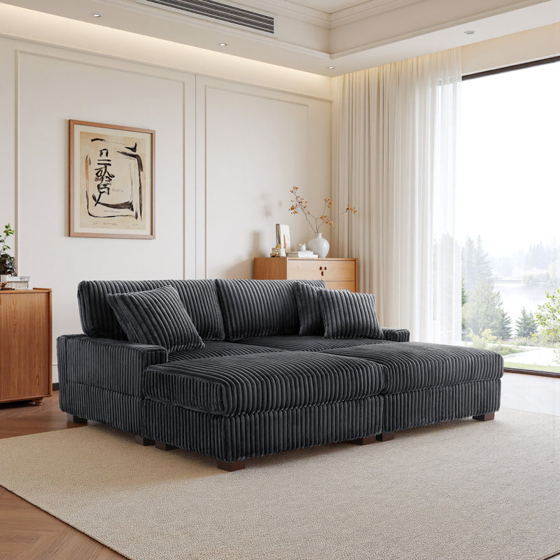 4 Seater Sectional, Grey Polyester/Foam Padding
