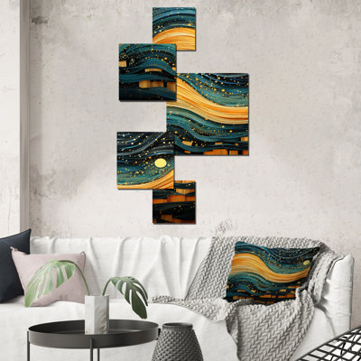 «Orange Abstract Nature Organics Collages I», ensemble d'art mural carré abstrait
