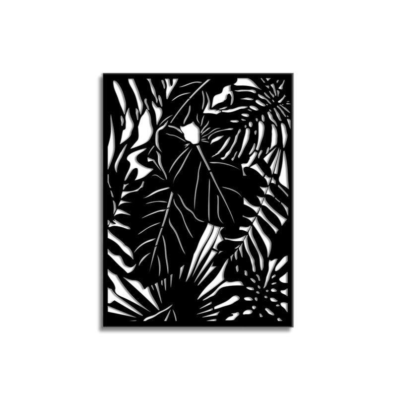 Panneau d'intimité décoratif en acier thermolaqué noir avec vis Rainforest 3 pi x 4 pi