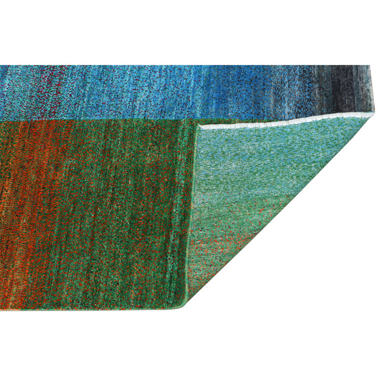 Hand Knotted Wool Area Rug in Red/Green/Blue, Rectangle 9' x 12'