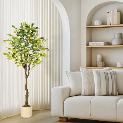 Citronnier artificiel 5 pi avec fruits et lumières réalistes, plante d'intérieur artificielle pour le bureau personnel