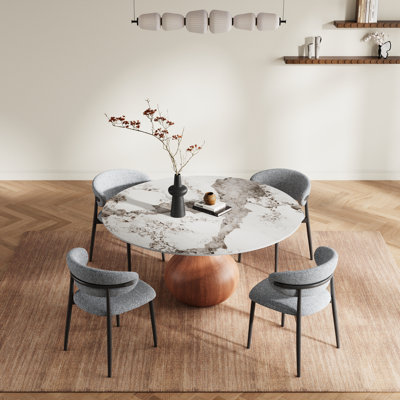 Modern 5 Pieces Dining Room Sets, Pre-Assembly Round Dining Table Sets, Sintered Stone Tabletop Kitchen Dining Table Set With Upholstered Chairs