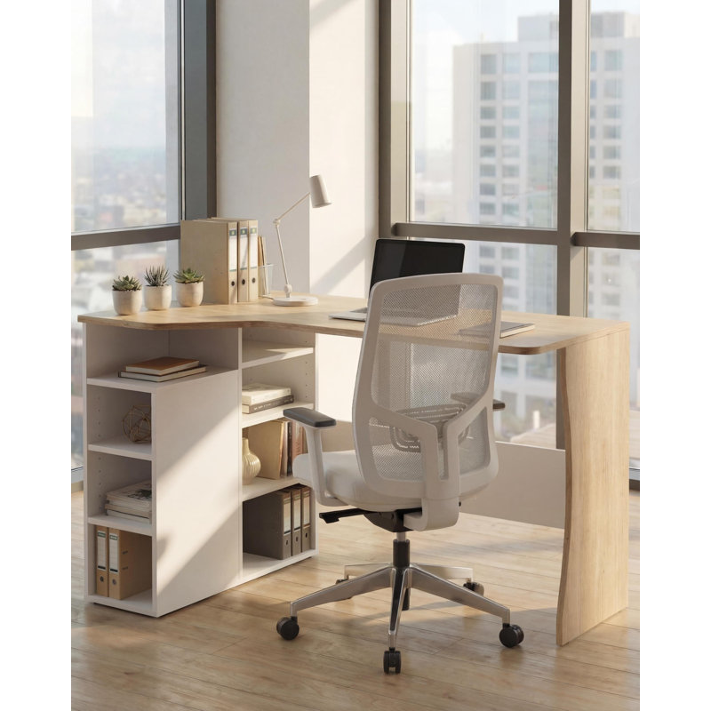 Bureau en L avec tablettes de rangement, petit bureau d'angle pour petits espaces, table réversible avec tablettes à 3 niveaux, bureau personnel, bureau d'écriture