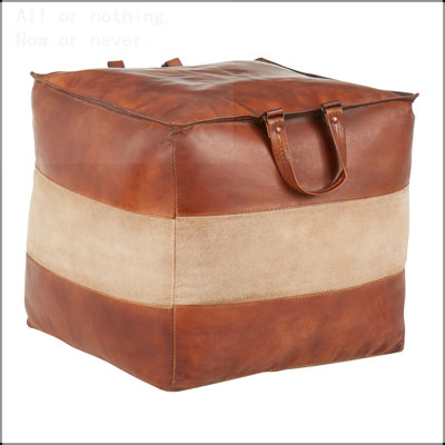Industrial Ottoman in Leather and Canvas