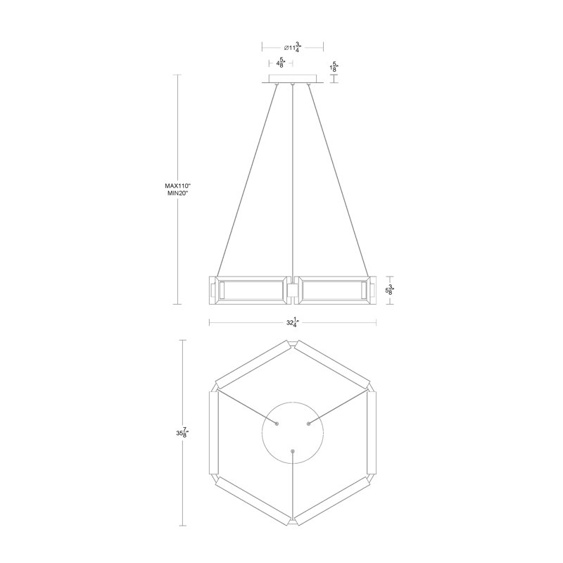 Mies 6 - Light LED Chandelier, 5.75" H x 35.25" W x 35.25" D