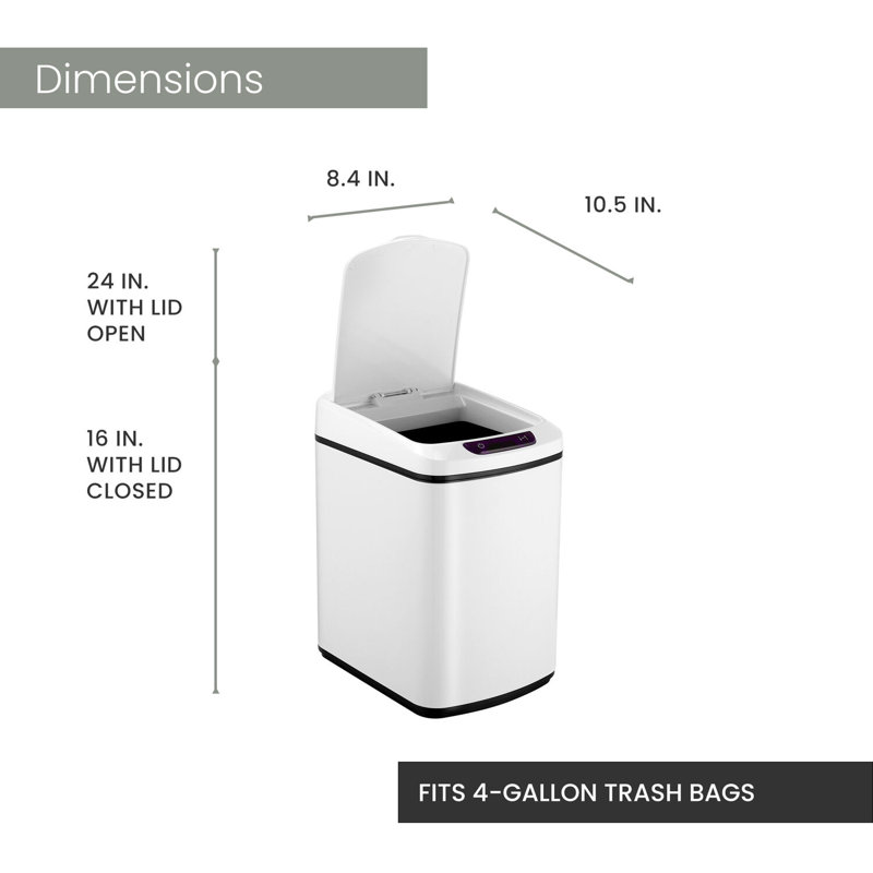 White Stainless Steel Touchless Trash Can with Sensor Lid