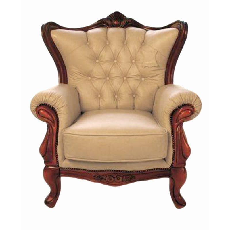 Fauteuil capitonné en cuir véritable kaki