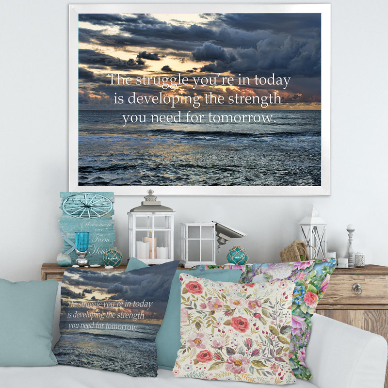 Océan et citation inspirante - Art textuel sur toile, Toile blanche encadrée, H 12 po x l 20 po x P 1,5 po