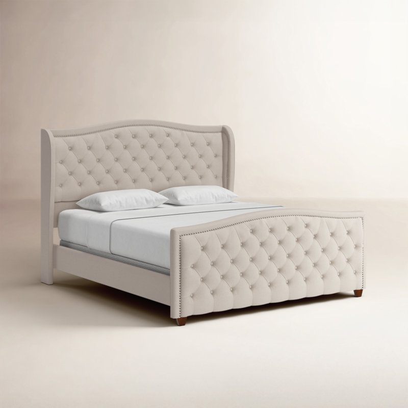 Coleman Upholstered Wingback Bed, King, Sky Neutral Beige Velvet