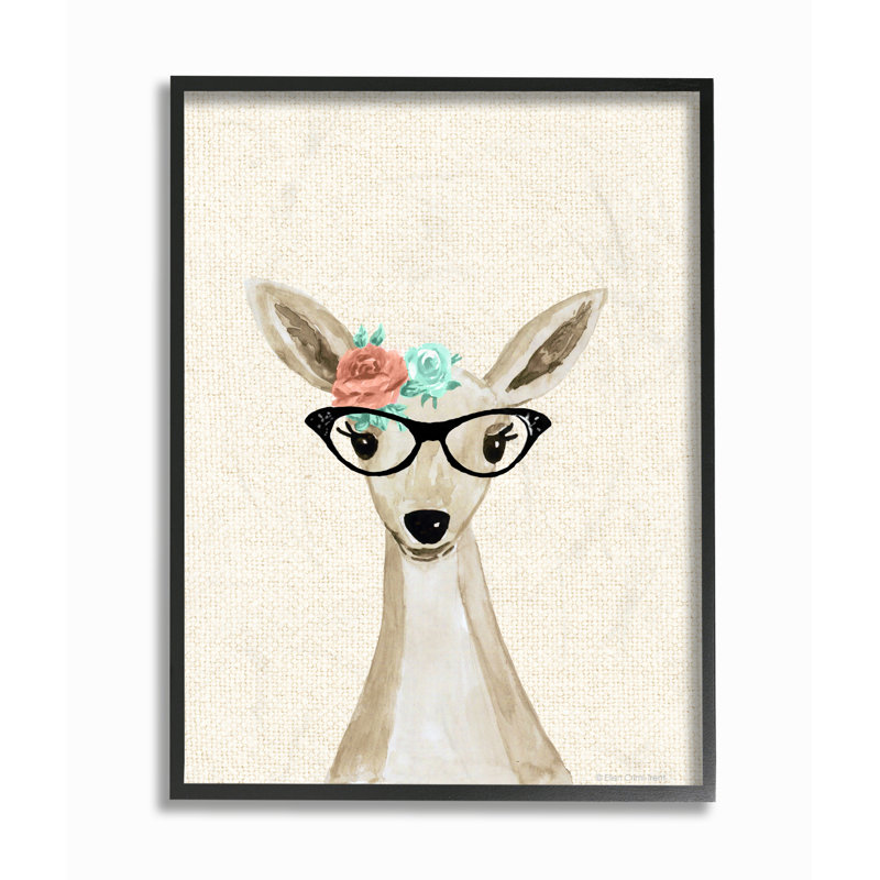 Cerf boisé avec lunettes pour chat, Giclée encadrée noir minuit, H 20 po x l 16 po