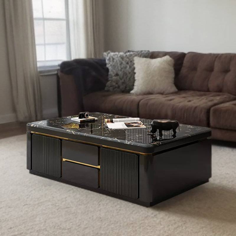 Table basse moderne et simple en marbre de luxe, Noir, H 18,11 po x L 55,11 po x l 31,49 po