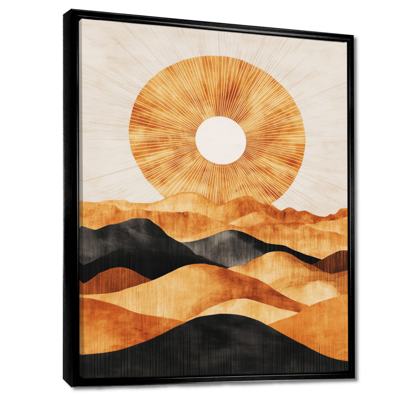 Retro Desert Wall Art, Sunset Line Canvas, Centano, H 20 po x l 12 po, Cadre flottant noir