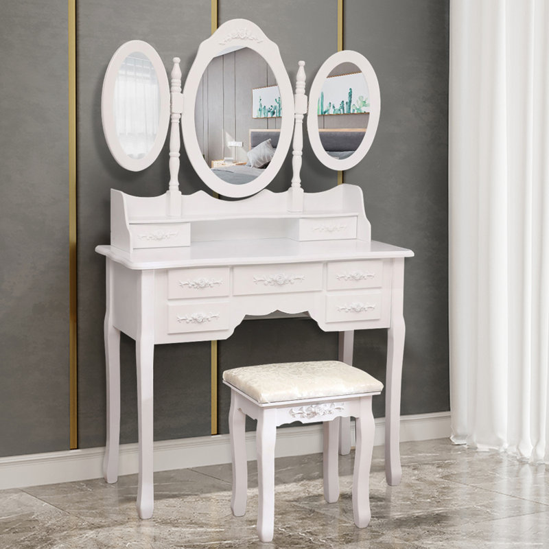 Ensemble de meuble-lavabo avec tabouret et miroir Highview, Blanc