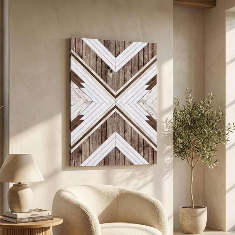 Symmetrical Abstract 'Geometric Wood Panel Pattern' Graphic Art Canvas
