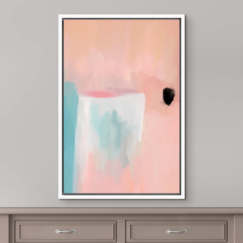 Abstrait coloré, "Collage aquarelle rose bleu", H 36 po x l 24 po, Blanc