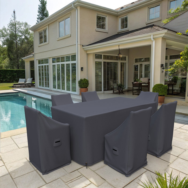 Couvertures et ensemble de salle à manger d'extérieur pour 7 pièces de table et chaises Lakeside, polyester hydrofuge résistant aux rayons UV