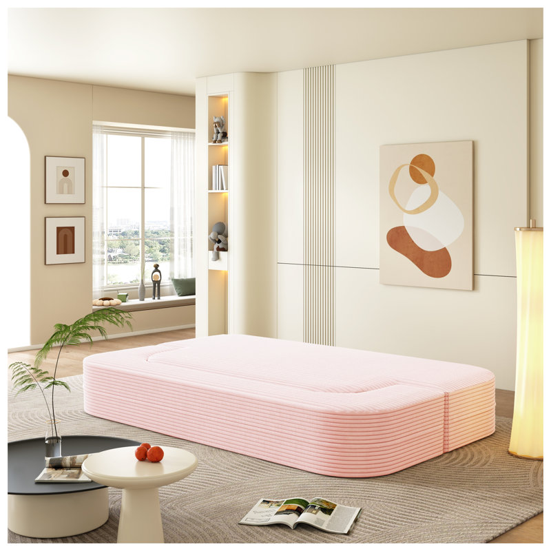 Canapé-lit de 78,7 po convertible moderne avec couverture, canapé en velours côtelé rose pour le salon, Rose