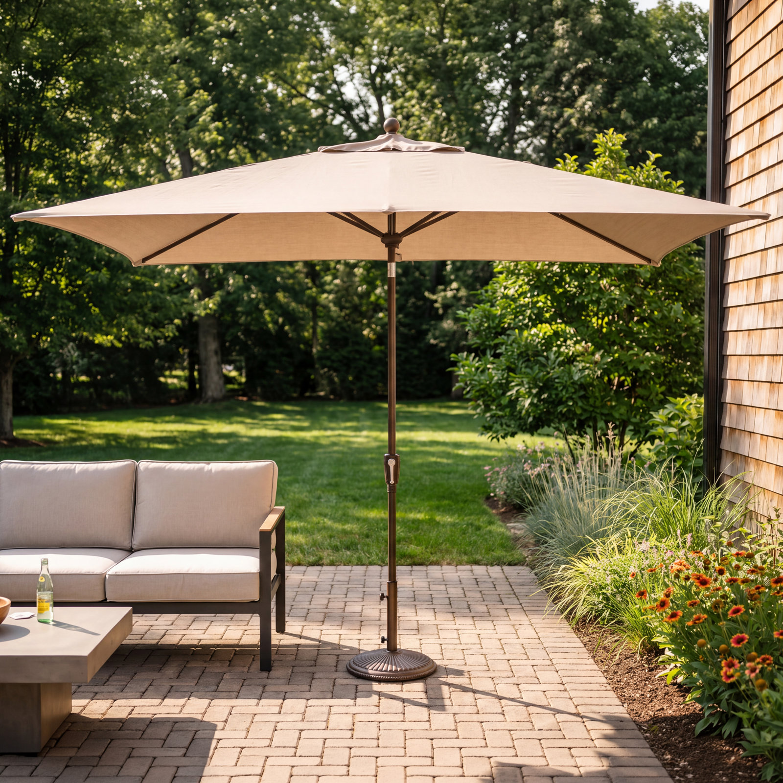 Launceston 6.5' Umbrella, Antique Beige Sunbrella® Canvas, Bronze