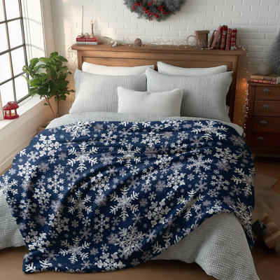 Jeté de flanelle de Noël 2025, flocons de neige bleu marine doux, pelucheux, douillets, douillets en molleton pour canapé-lit, cadeaux idéaux pour les enfants adultes, épouse, 40 x 50