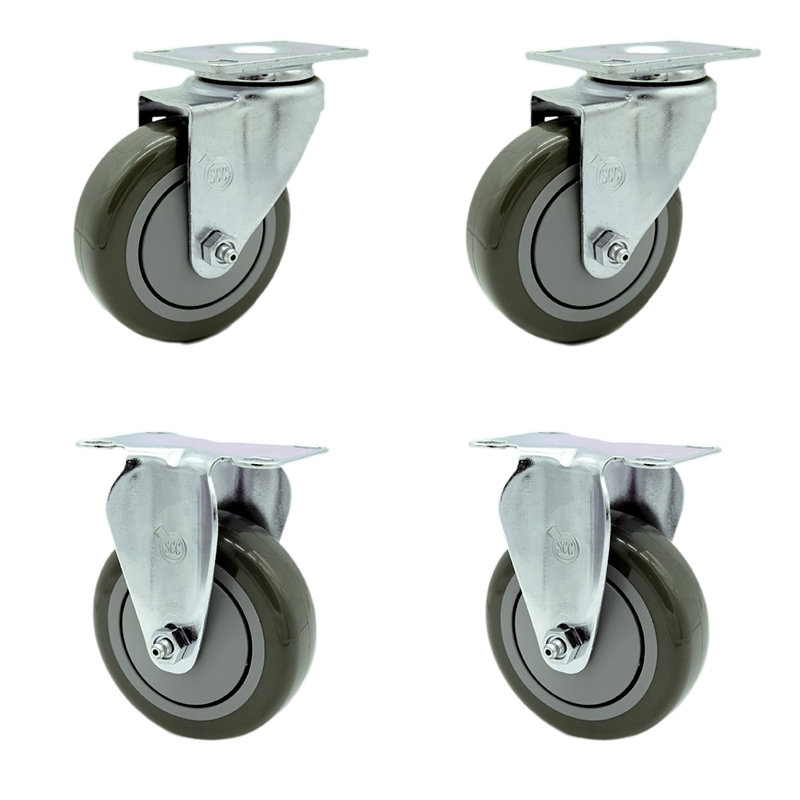 4 Piece Polyurethane Caster Set, Gray