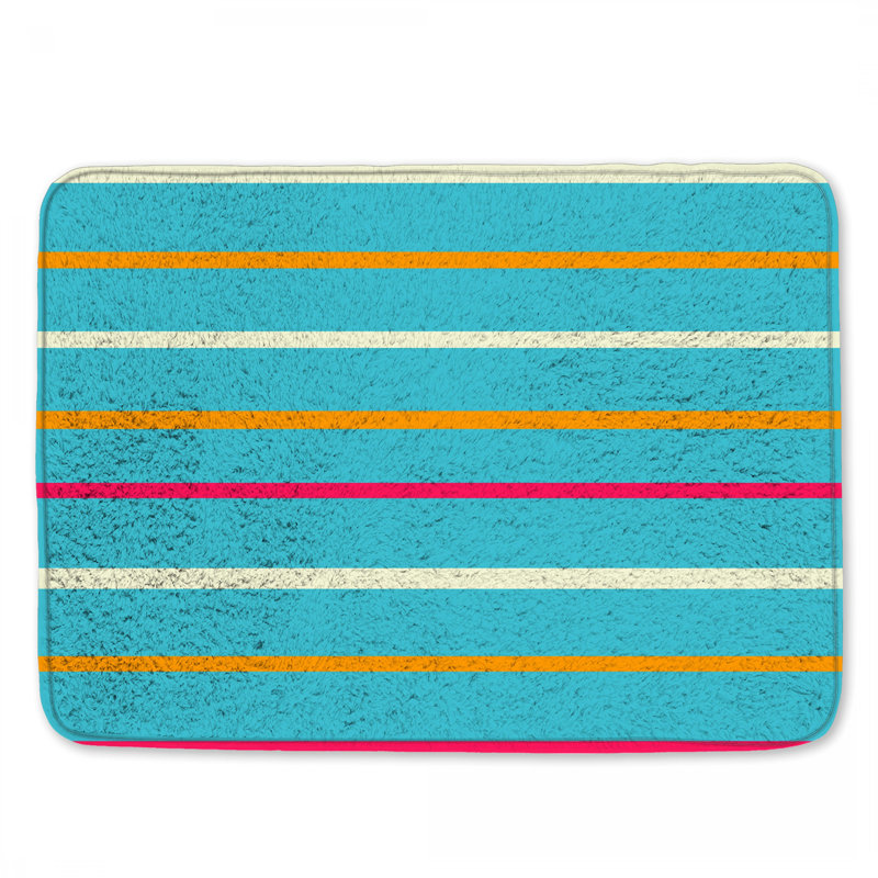 Tapis de bain turquoise à rayures roses et orange, L 24 po x L 17 po