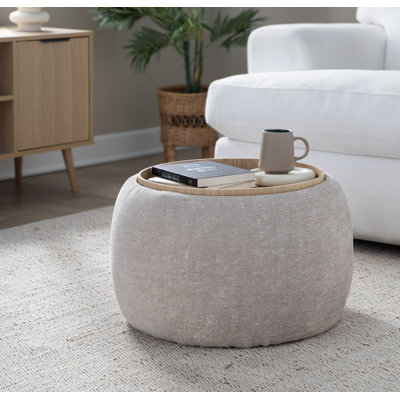 Alvena Fabric Pouf Ottoman with Tray Top