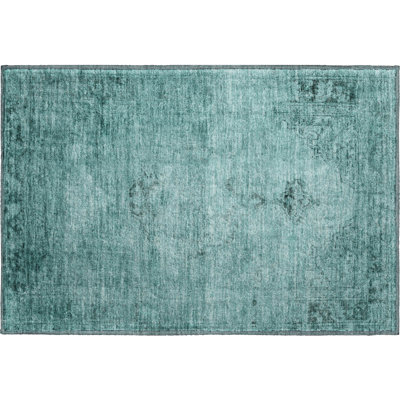 Premium Machine Washable Kiyondrea Teal Rug