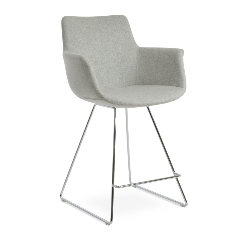 Tabouret Bottega, Chrome, Tabouret de comptoir (siège d'une hauteur de 24 p, Nouveau marron foncé