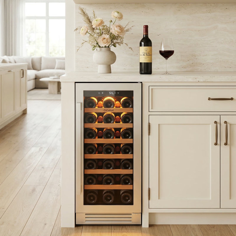15 In. 33-bottles Single Zone Built-in Wine Refrigerator Fast Cooling Compressor Fridge With Frost-free Touch Panel  