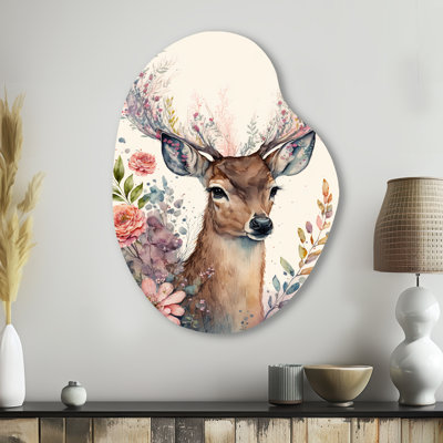 Mignon petit cerf avec fleurs roses - art animalier mural en forme de poire