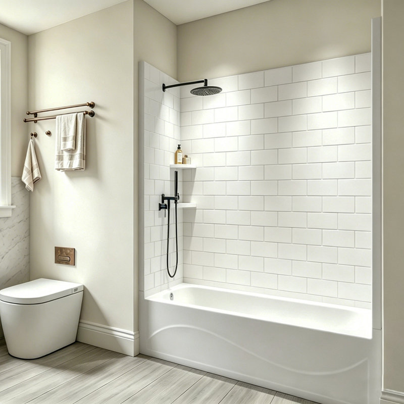 Ensemble de baignoire murale 60 po x 32 po x 64 po SMC 4 pièces avec 2 tablettes d'angle