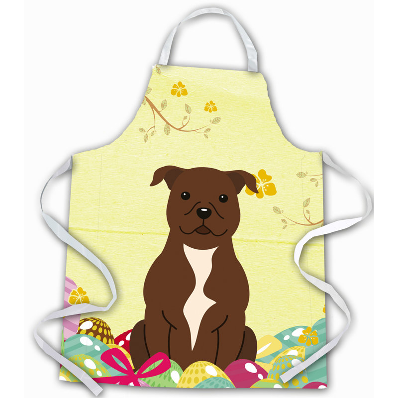 Easter No Pattern Bib Apron, Yellow/Blue, Staffordshire Bull Terrier