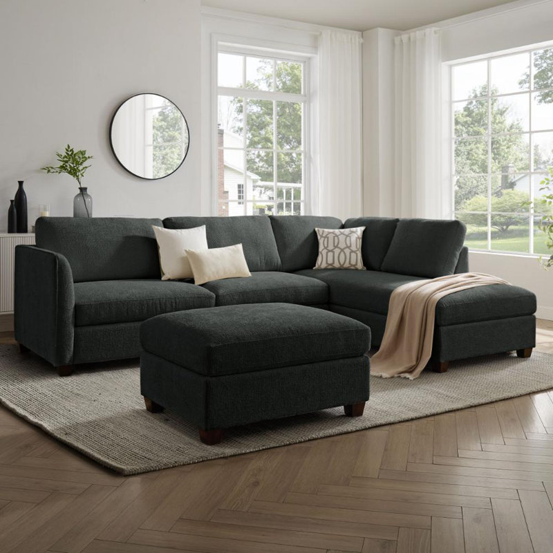 Chatrine Corner Sofa With Footstool, Right Hand Facing, Dark Grey