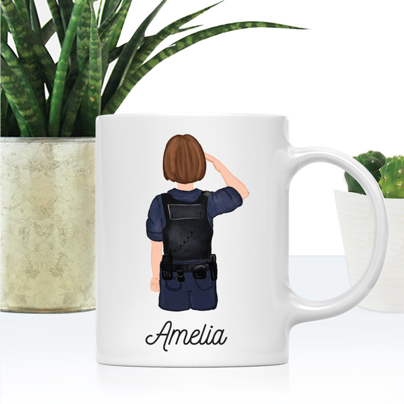 Tasse à café personnalisée, Blanc / brun, femme, agent de police 22 ans, Oui