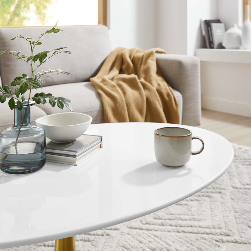 Silver Orchid Fein Oval-Shaped Coffee Table, Gold, 16.5" H x 42" L x 27.5" W, White