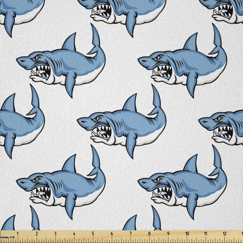 Dakia Fierce Predator Wild Shark Swimming Sharp Teeth Bite Nautical Theme Pattern Fabric