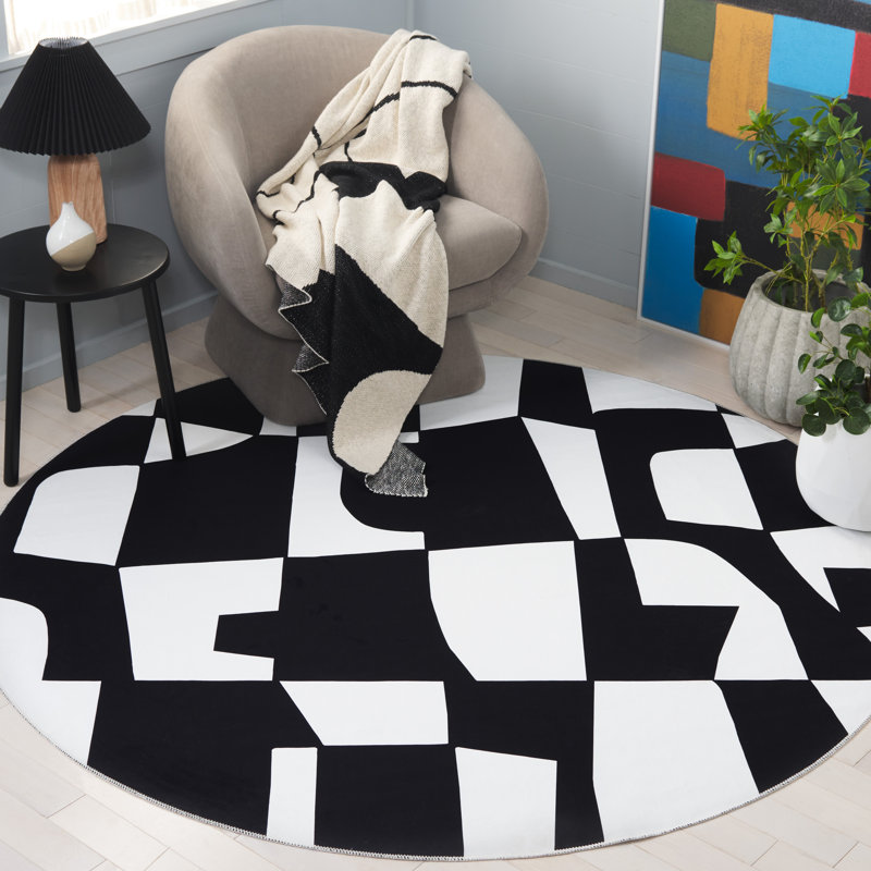 Amalea Performance Machine Washable Abstract Rug, Round 6'