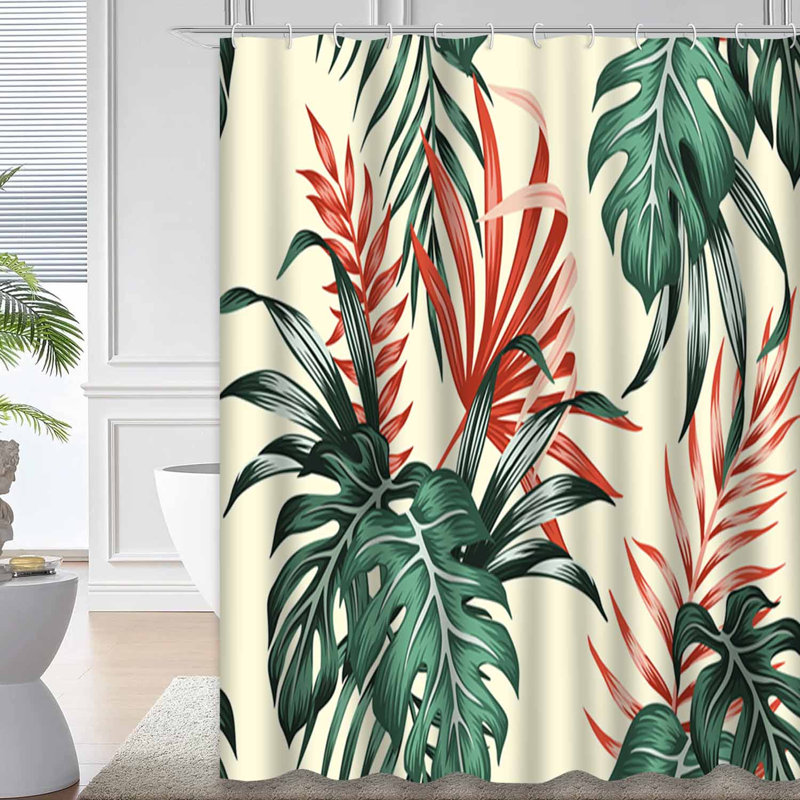 Rideau de douche imperméable à motif de feuilles de palmier tropical avec 12 crochets, L 72 po x l 72 po